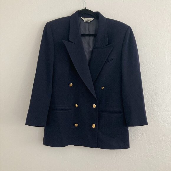 Vintage Austin Reed 100% Wool Navy Blue Blazer Double Breasted Preppy Academia 6 - Picture 1 of 14